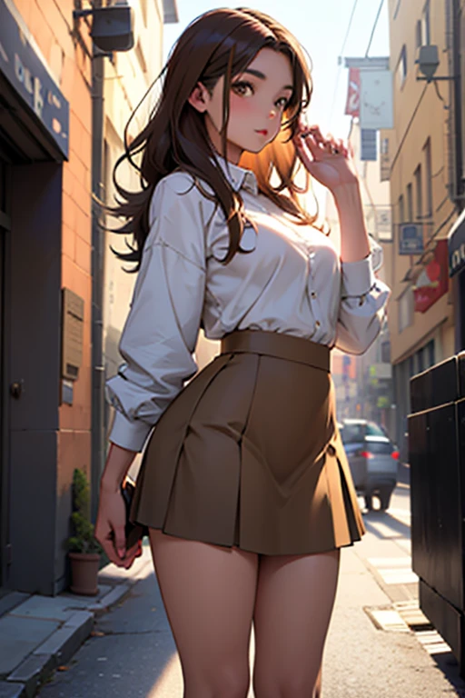 Aiko, brown eyes, folded ponytail, brown hair, doctor, labcoat, stethoscope, pencil short skirt, thighhighs,
jewelry, hands on chest,see-through, looking at viewer, hair ornament, choker, shy,
(masterpiece, top quality, best quality, official art, beautiful and aesthetic:1.2), (1 girl), extreme detailed, colorful, highest detailed,
(huge breasts:1.2, upper body, from below, cameltoe, ) white panties,
city,street, leaning, wall, sun, cloud,