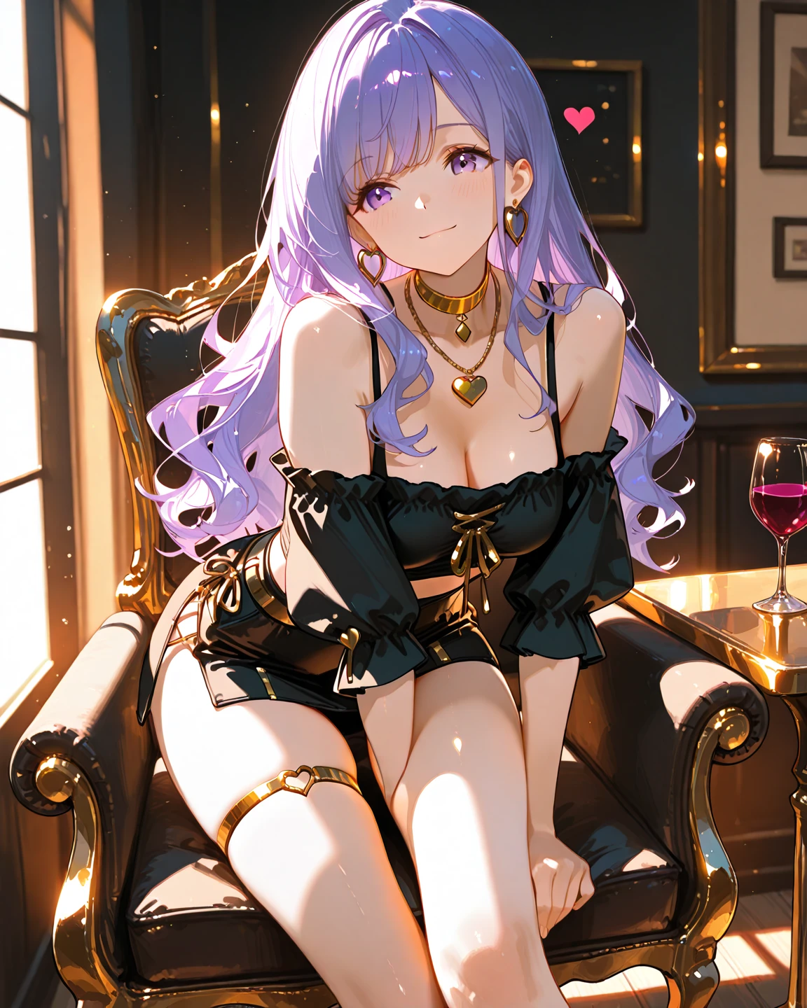 1girl,solo,simple background, huge breasts, purple heart promise, black dress,sitting on sofa ,looking away, blush,no_panties, <lora:PurpleHeartPromiseV1:1>,barefoot,light smile,