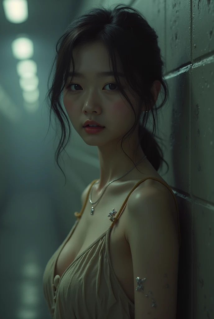 Award-Awarded,4k,Awarded for the highest quality,4K digital painting in the style of Yoshitaka Amano。A detailed and complex depiction of the zombie apocalypse,The chaos and drama of the scene is subtly captured。Beautiful lighting and cinematic composition make this piece a true masterpiece,typhoon,Clothes are soaked,drenched clothes