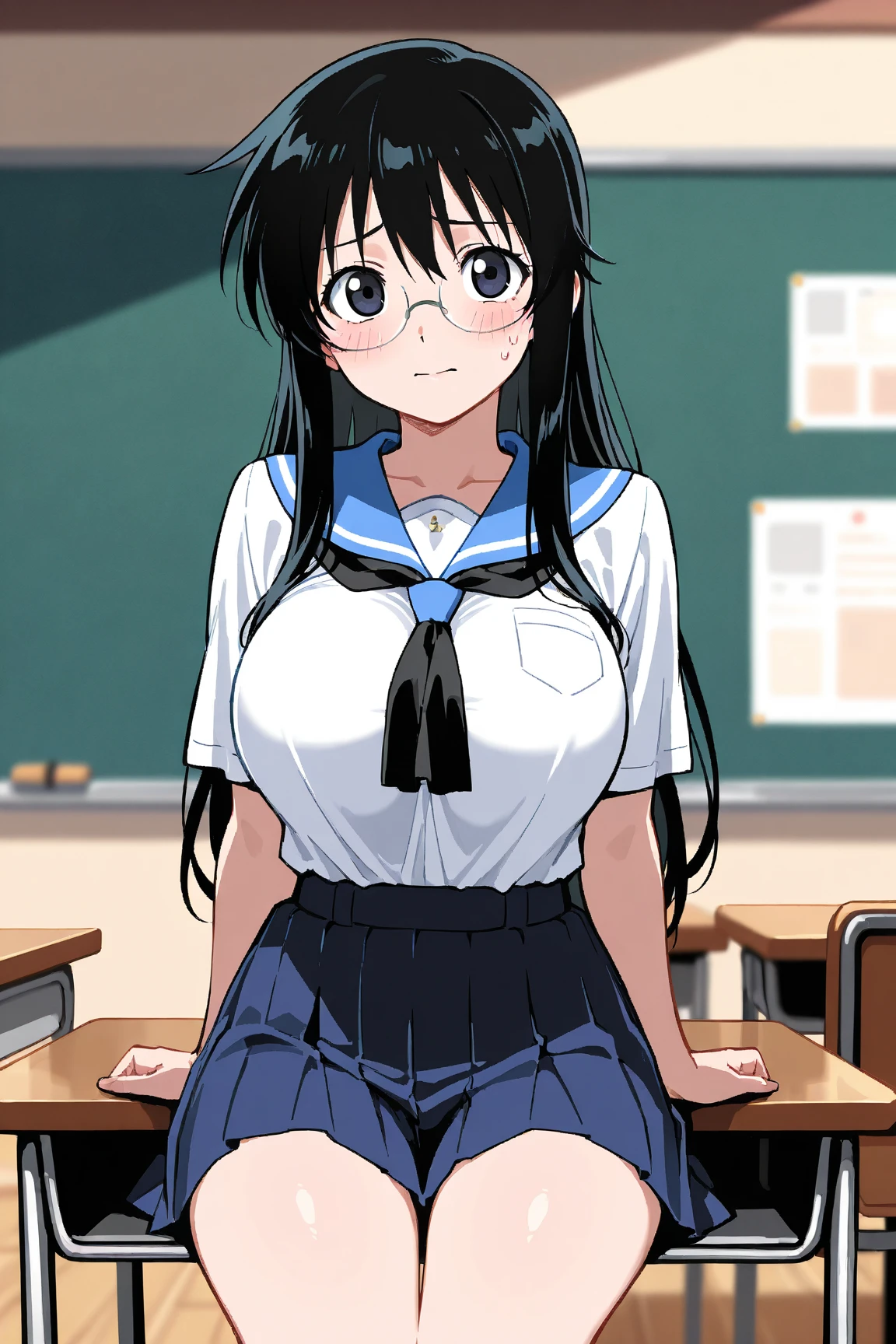 (masterpiece:1.2), best quality, high resolution, unity 8k wallpaper, (illustration), extremely detailed face, perfect lighting, extremely detailed CG, 1girl, solo, <lora:Ai:0.7>, jinnoai, blue eyes, long hair, school uniform, serafuku, pleated skirt, necktie, standing, looking at viewer, smile, glasses, full body, sitting, sitting on floor, barefeet, [detailed feet:1.5, toes, detailed toes:1.5, five toes:1.7, detailed hand, five fingers:1.3, five toes:1.2], indian style:1.2