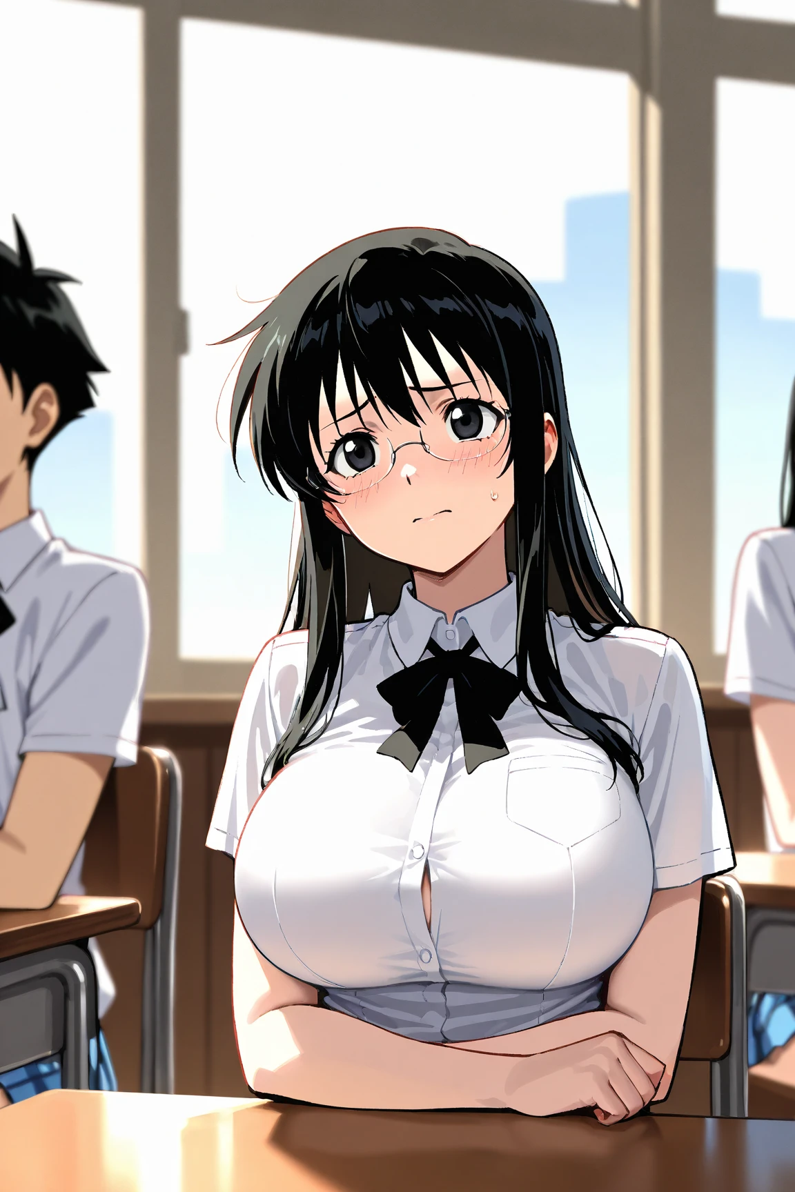train、A man molesting a high school girl,to be able to see nipple,Sexy bra visible、Troubled face、Wet 、Put your hands inside your skirt
