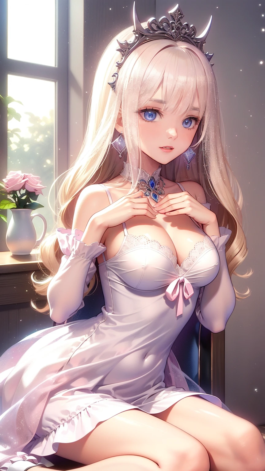 (((((kid)))))、1girl in、florallower in hair、length hair、solo、naturey、hair adornments、the woodreastsout、onepiece、blue eyess、looking at the spectator、jewely、plein air、耳Nipple Ring、long-sleeve、Fluffy sleeves、Super long hair、white  hair、judgement、Frame of the foot、pink flowers、White dresideum breasts、standup、The tree、Juliet Sleeve、Fluffy long sleeves、partedlips、Cutting, (Dynamic Pose, Very detailed and beautiful girl, intricate-detail, Beautiful detailed girl, Game CG, Highly detailed body, delicate and intricate hair, realistic and detailed face, Highly detailed eyes and face, Intricate details are beautiful and delicate eyes, Delicate arm and  hands, Human Hands, Real skin texture, Exquisite fabric, plein air, Indoor , beautiful and clear background, absurdity, High-precision details, Highly detailed CG Unity 8K, Ultra-detailed)