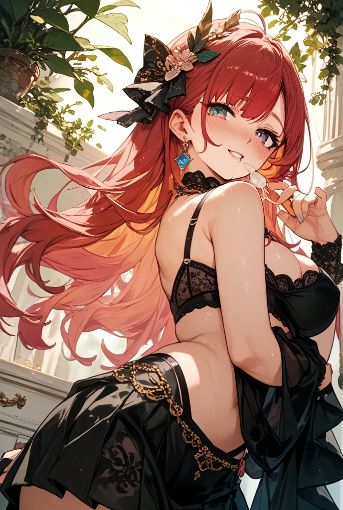 Best Quality, Masterpiece, (Realistic: 1.2), 1 girl, slim girl, red hair, brown eyes, front, detailed face, beautiful eyes, brown eyes, big eyes, small breasts, cleavage, long dress