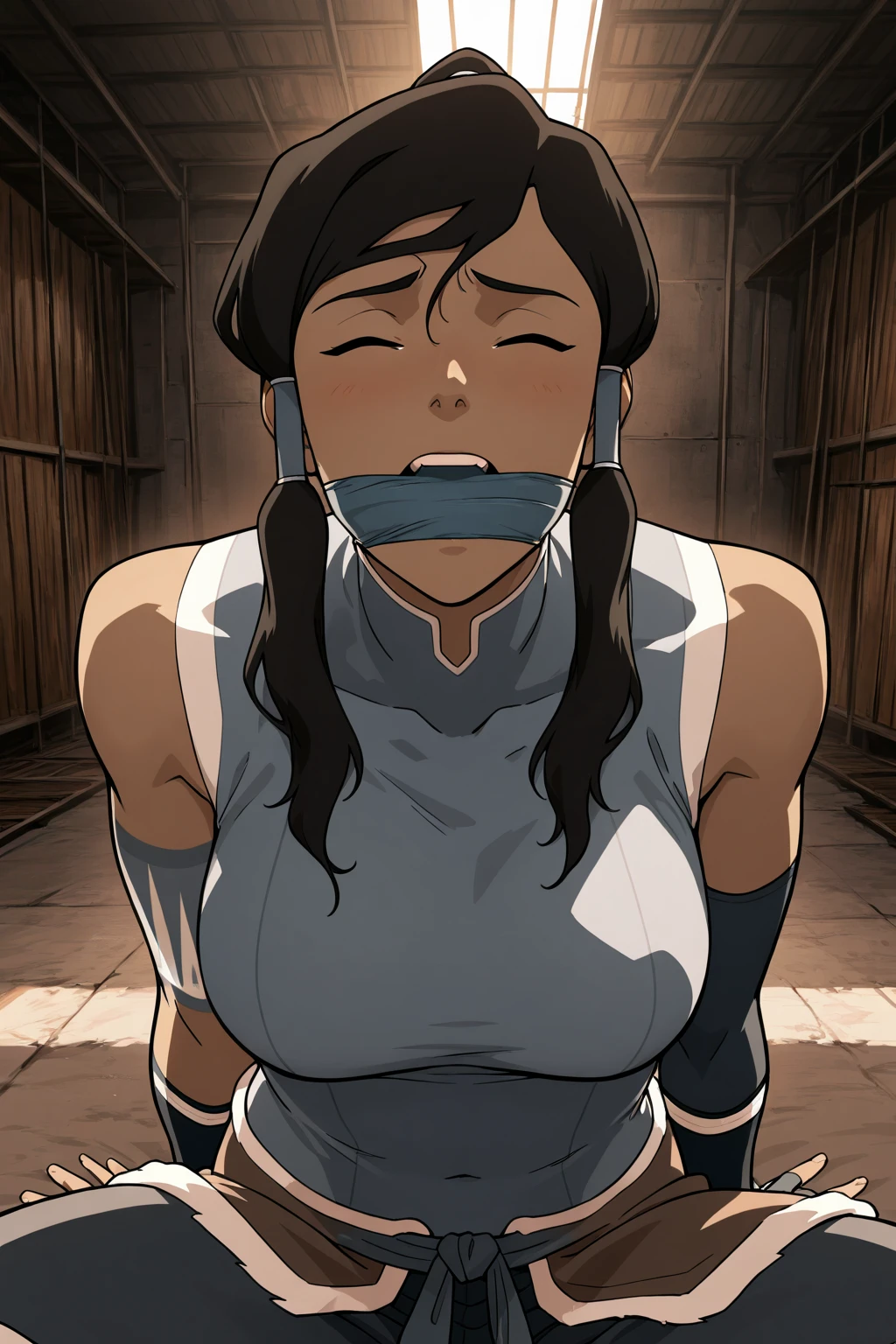 cumfacial55,facial,(view from above,:1.2),close-up,The legend of korra, 1girl,korra, muscular,(dark skin,big tits,nude,sitting cross - legged:1.3 ,)( meditating,lotus pose sitting on meditation:1.4), closed eyes