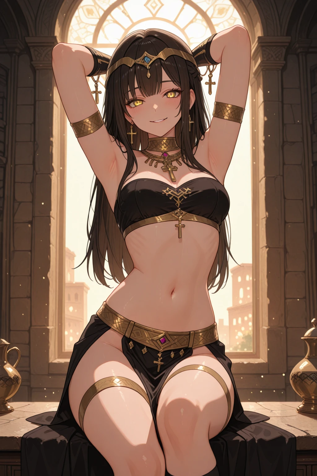 ancient Egypt, 10 years old, 1girl, night, glow eyes, brown eyes, see-through ancient egyptian dress, flat chest, short brown hair, best quality, show off breasts, show off nipples, bare nipples, topless, puffy nipples, pussy juice, {{{contemptuous, disdain, disgust, cry}}}, Hathor, SM, BDSM, shibari, chain, shackles, bondage, torture, the dungeon, captivity, slave, spread pussy