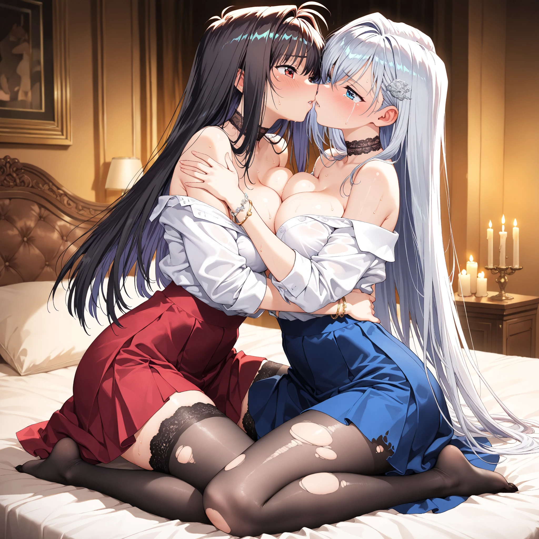 lesbian (very long yellow hair)(pechos big ones, Thighs big ones)(with clothes it is very tight) that he is kissing at school with his girlfriend,(pechos big ones, Thighs,(naked) big ones)lesbian love
