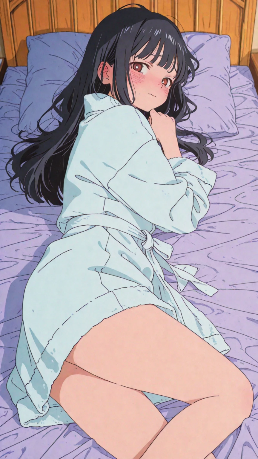 masterpiece, Highest quality), (High resolution, detailed,retina),Fine graitomically correct,Accurate drawing,detailed図,Sense of luxury, anime, kodachi kuno, Flat Shading, break, alone: 1.2, White bra, (Side Ponytail、Disheveled Hair, Voluminous Hair), (Beautiful thighs: 1.0), Sleep on your back, Pink tones bedroom, Big Breasts、Large Breasts、Broad shoulders、I can see your belly button、Dark Eyes、barefoot、Spread your legs、White panties、Angle from directly above,One Girl