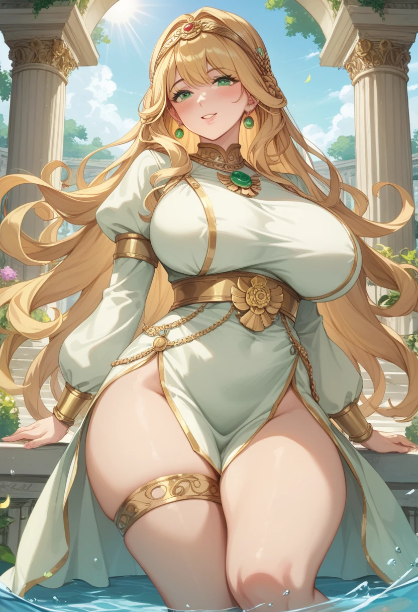 Tsunade Senju, bright pink eyes, extremely super bright snow white fair stunning flawless glowing lush shiny white skin, and complexion, wearing transparent black saree, gold bangles, gold necklace, gold feet anklets, golden bra, gold heels, cute smile, pink puffy lips