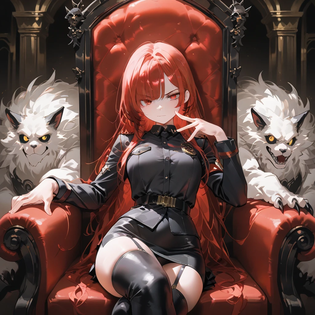 anime - style image of a woman in a red cape and a black caper standing in front of a group of skeletons, wlop and sakimichan, by Yang J, trending on artstation pixiv, guweiz on artstation pixiv, fanart best artstation, guweiz on pixiv artstation