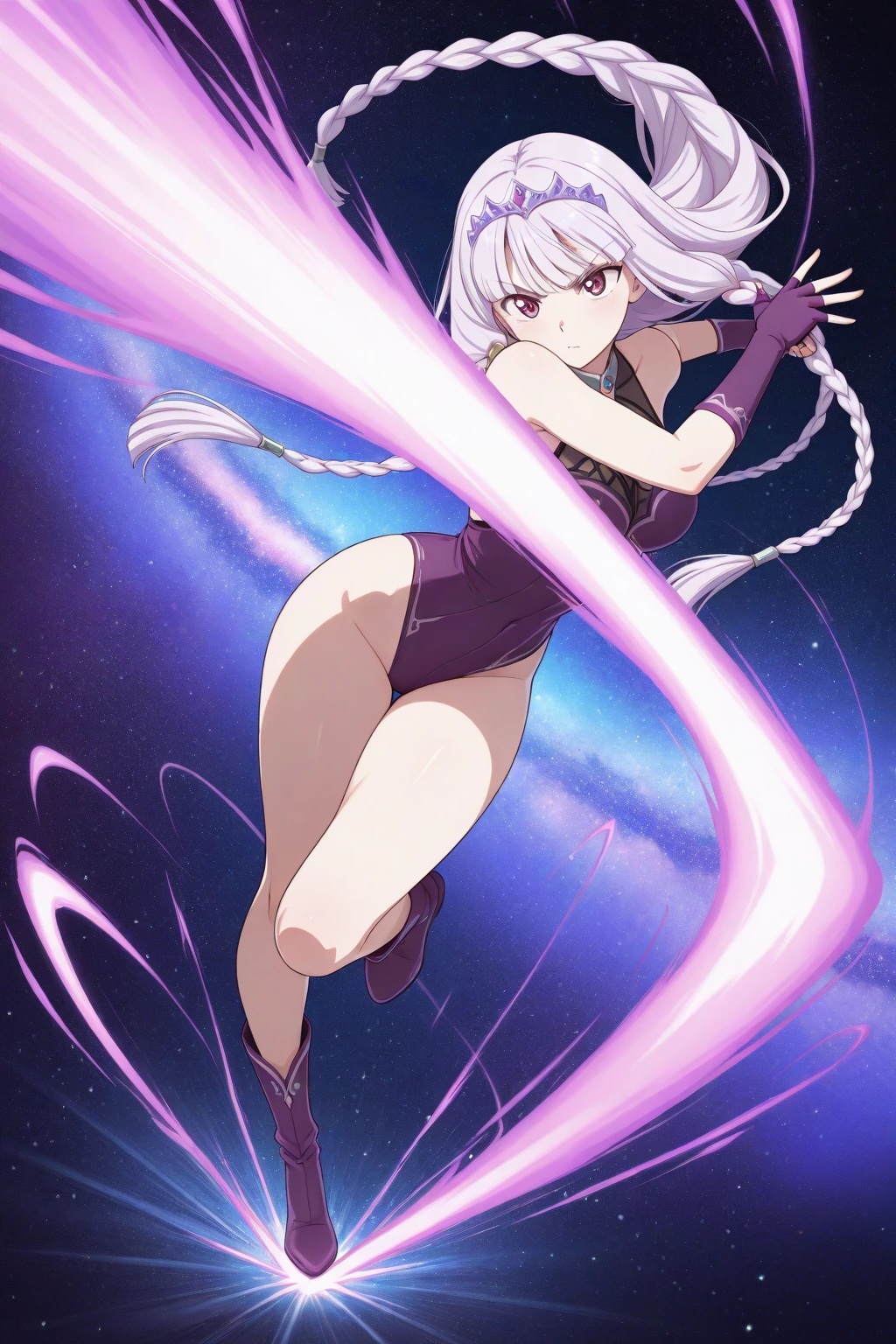 ((Highest quality、masterpiece、anime style、best quality、high resolution、8k、detailed、ultra-detailed:1.3))、Long legs、Sharp focus:1.2, Beautiful woman with perfect figure:1.4、(Smiling:1.2), double eyelid、30-year-old female、Sexy pose、((((Close your mouth、One Woman、white karate uniform:1.5)))),The background is a different world、A woman fights a dragon、movement,dynamism,high kick,movement