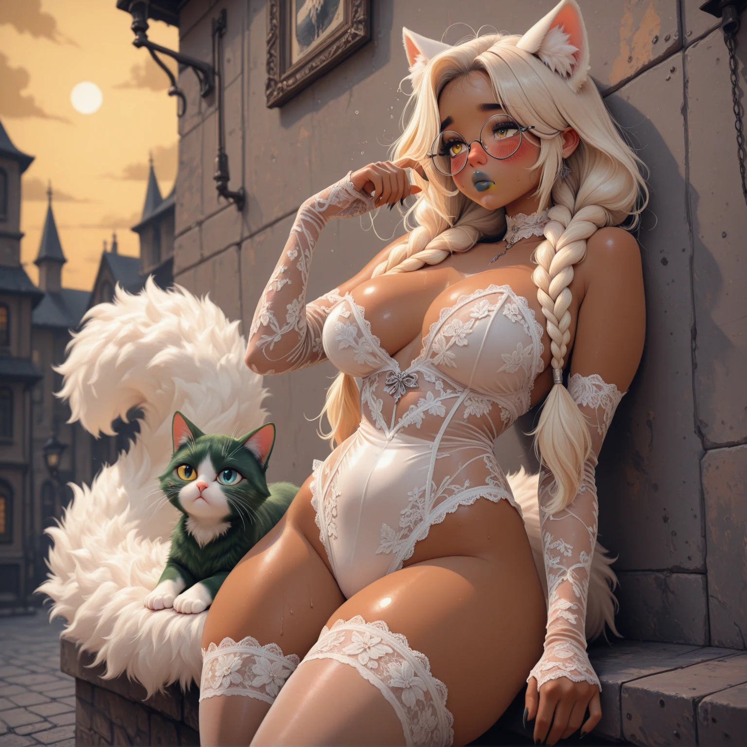 (foto crua: 1.2), (fotorrealista: 1.4), high quality, masterpiece, illustration, smooth and cute, high details , CG, octane render, cinematic lighting, wallpaper 8k, amazing, fine details, Magnu opus, art oficial, extremamente detalhado CG unidade 8k papel de parede absurdres, incrivelmente absurdres, tamanho de arquivo enorme, ultra-detalhado, highres, extremamente detalhado, sexy girl, detalhada, olhos e rosto extremamente detalhados, olhos detalhados bonitos, luz no rosto, cinematic lighting, ao ar livre, forest, (de baixo: 1.3), (ver-door: 1.2), olhando para o espectador, 1girl, solo, female, young, golden proportions, (Kpop idol), (pele brilhante: 1.2), (pele oleosa: 1.1), ((cabelo cinza ondulado e um sofisticado senso de estilo)), maquiagem, (olhos brilhantes: 1.1), (eyelashes: 1.1), (Split lips: 1.1), batom vermelho, ombros largos, (medium-sized breasts: 1.1), (decote: 1.1), (bunda grande: 1.2), coxas, ulzzang-6500-v1.1, cat ears, black pants, oversized, (hot pants), (gargantilha preta), brincos, saltos altos, (NSFW: 1.3) --auto --s2