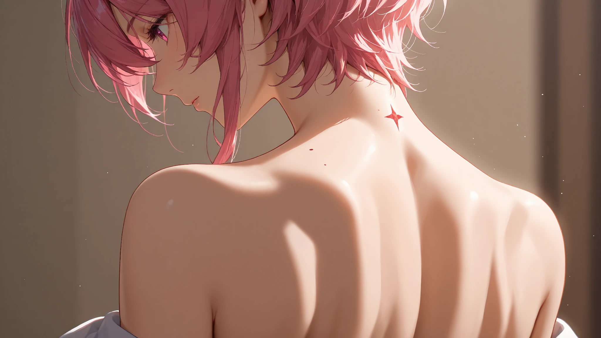 highest quality, masterpiece, High resolution, 8k、Realistic Skin、alone, {kagamihara_Nadeshiko_Laid-back Camp:1.15}, pink_hair, length_hair, hair_between_eye, green_eye, Sad face、涙eye、blush、 1 girl, 前hair, ((Completely naked:1.3)、On my back、(Looking Back,From behind),Show viewers your genitals:1.3、I&#39;m showing you my anus:1.3,Sexy pose、Western-style room、bed