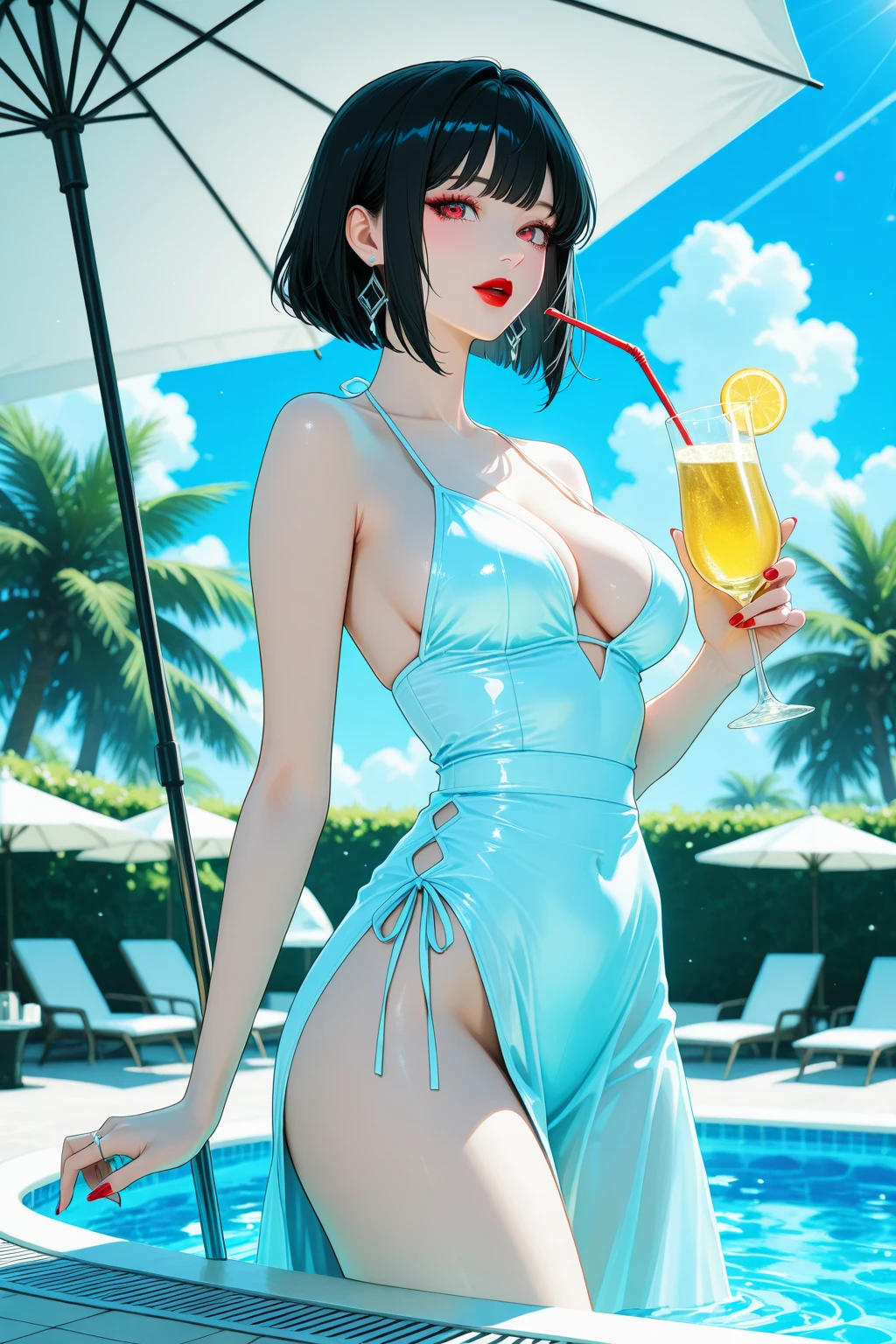 Rounded butts, huge butts, large ass, butts dropping, curved butts, translucent clothes, see through dress, visible real skin, visible curved butts.
