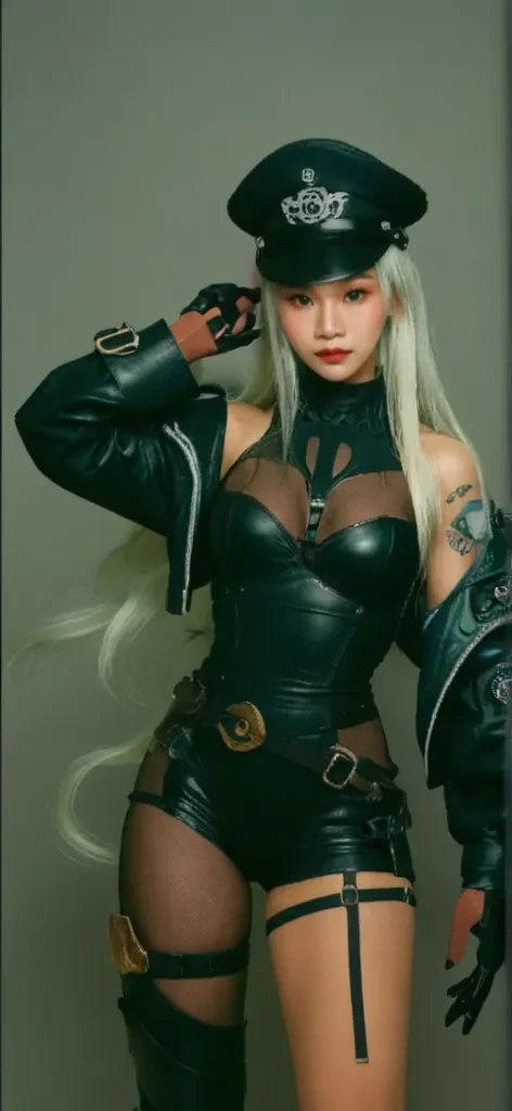 Beauty young woman. Slim body. Medium breasts. Dark clothes. Vampire style. Long platinum hair. Sexy smiling face. Dramatic lighting. Androgynous clothes. Like a boss expression. Femdom. Japanese. Digital art. Yellow Asian eyes.  Up torso. Night. --auto --s2