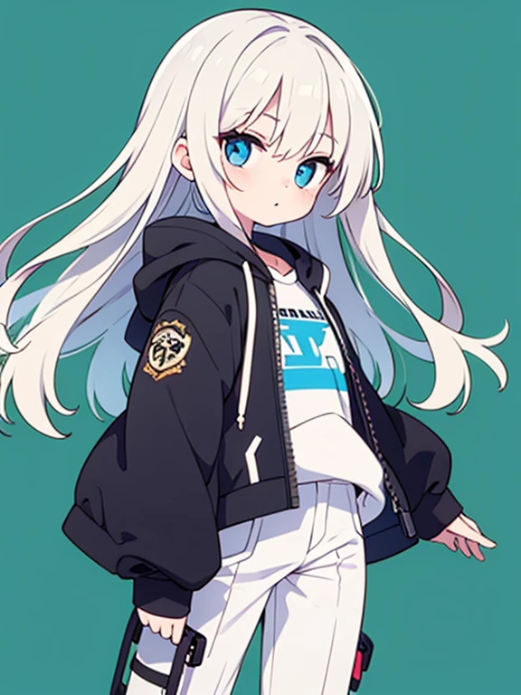 girl、、ponytail、mini skirt、White shirt、black jacket、belly button、Flip up the skirt、pants