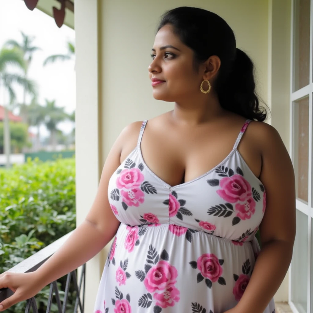 south Indian beautiful woman sexy curvy plus size model wearing different random color skin tight Bollywood Blush Banarasi Dress, eye contact camera view, different style standing position, curvy plus size big hour glass bulky huge figure, big m-cup bulky huge breasts, different style hairstyle, bright eyes, thin eyebrows, fair skin, blushing cheeks, prefect head to thigh close up view, Eden Seraphim Gardens background and location, Dreamcatcher Delight Embroidery, ultra realistic skin texture, head to thigh close up view, smile face, shadow lighting effect