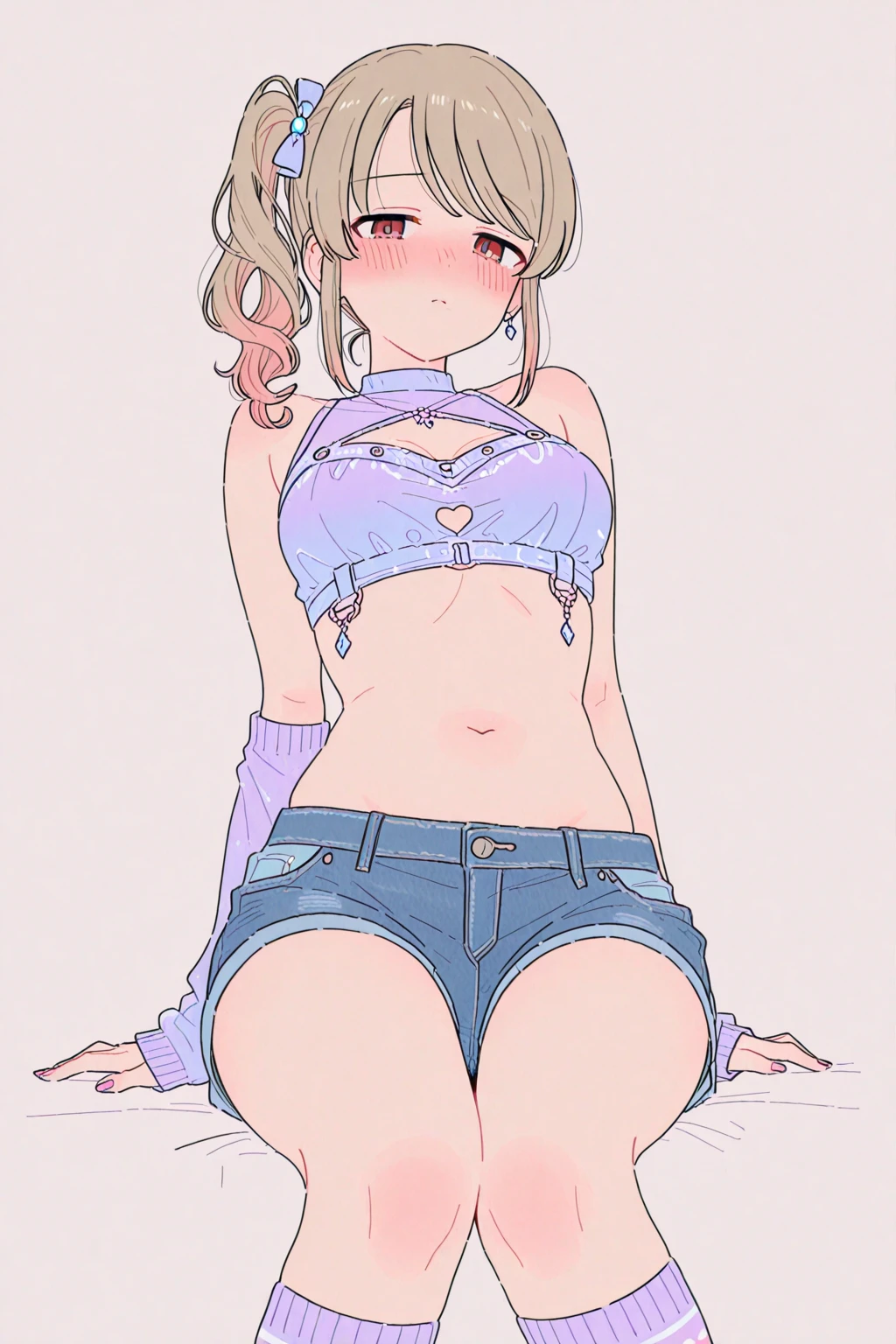 outside,crowd,Grab your dick,(((The girl takes off her pants to her knees))),((Take off your pants and pull them down to your knees)),pull your pants down to your knees、((Showing underboob)),Revealing panties,Short hair in twin tails,Lace panties,Pink Panties,Grab your dick,Showing underboob,Cleavage,Wide forehead,Blonde,((少女の隣の男のGrab your dick)),(((((Inserting dick into pussy))))),naked,Showing off her pussy