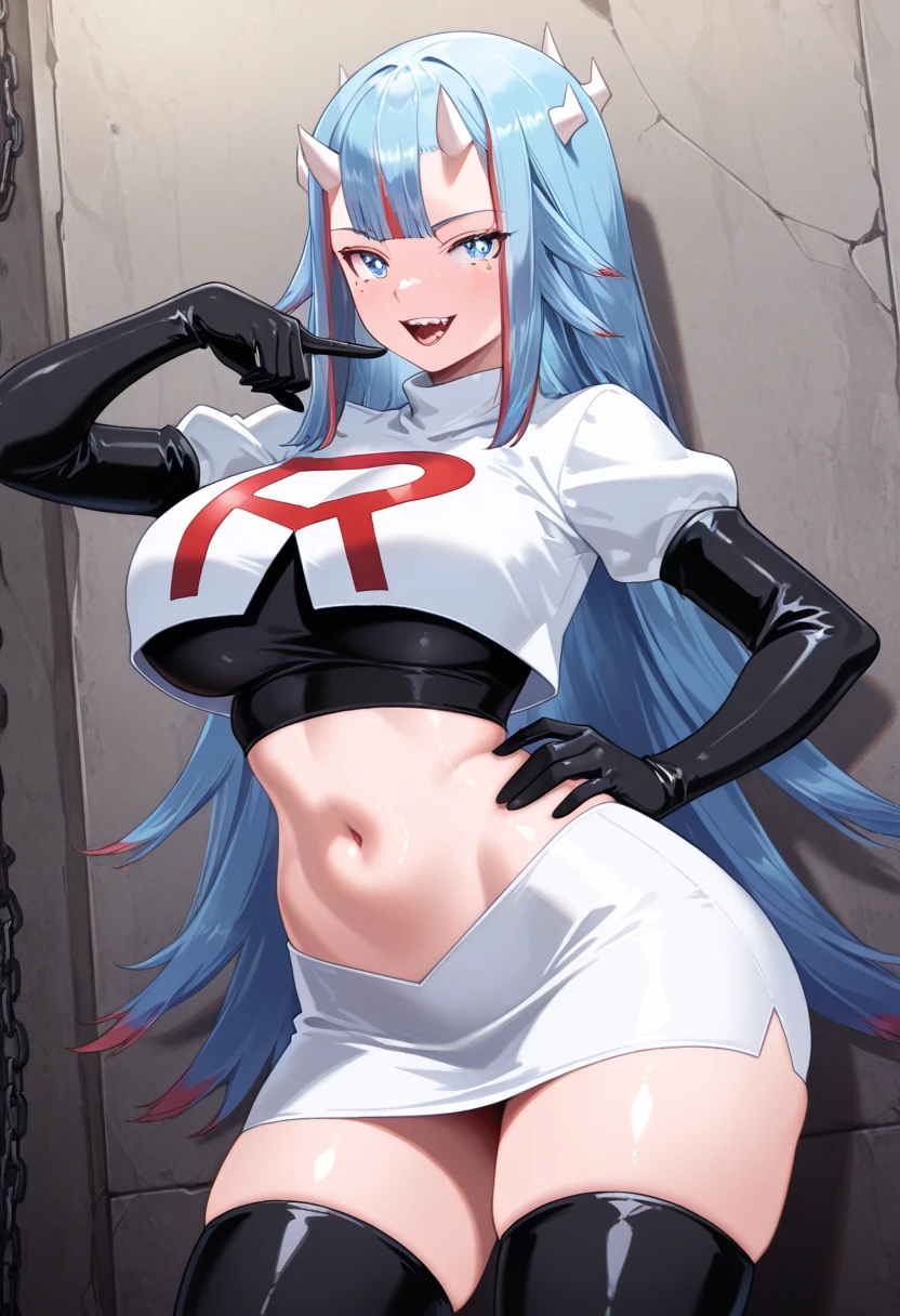 score_9, score_8,  Women, Alone, massive breasts,  furry, the debt, Celeste fur, main outfit blue hair, hair over one eye, ponytail, red eyes, large breasts, medical eyepatch, short dress, white dress, short sleeves, white gloves,  bandaged leg ,  black choker , collarbone, cleavage, by Captainkirb