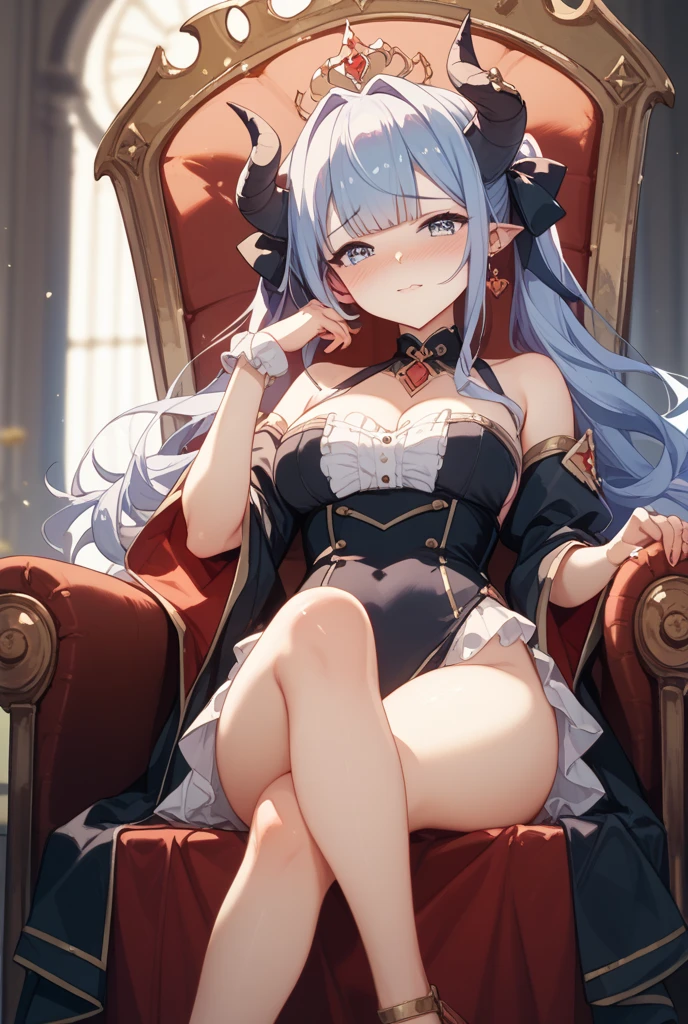Anime illustration、highest quality、cyber punk、Cyberspace Hideout、The voluptuous princess、Perfect proportions、Pigtails、Aquarium、Dragon Palace、Luxury、Gaming Chair、smile、Big Breasts、Thick thighs、Cowboy Shot、Leg spread