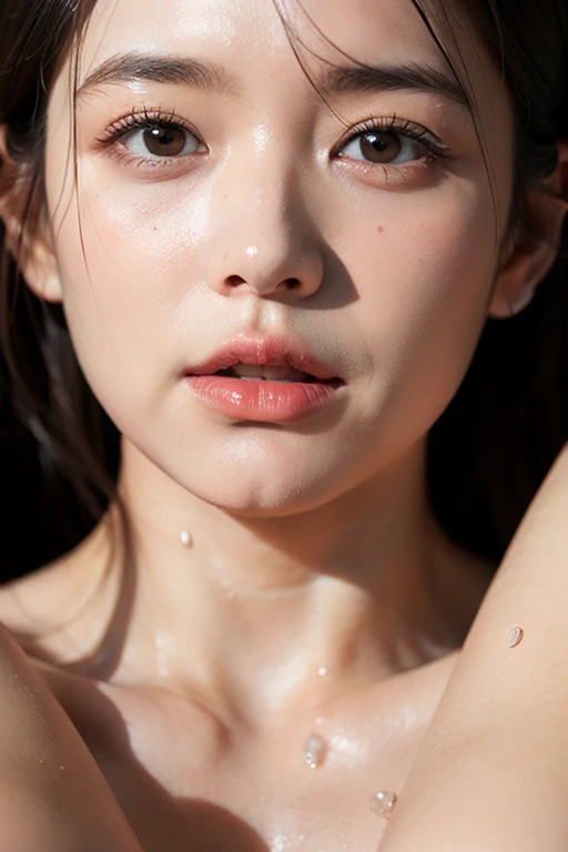 (best quality,ultra-detailed,realistic),(realistic portrait from the chest up),(soft lighting),(Japanese beautiful face),(detailed facial features),(seaside,beach),(line drawing),anatomy correct,((completely naked)),((perfect nude)),undressed,perfect body,correct breast size for your body,gigantic breasts:1.6,(realistic dark large nipples:1.7),(gleaming face:1.8),shiny skin,oiled face:1.6,sweaty,shiny skin, glowing skin,sweaty face, glowing skin, shiny skin, shiny skin, wet face,fucking,orgasm,ecstasy,ascension,ahegao,having sex,seductive look