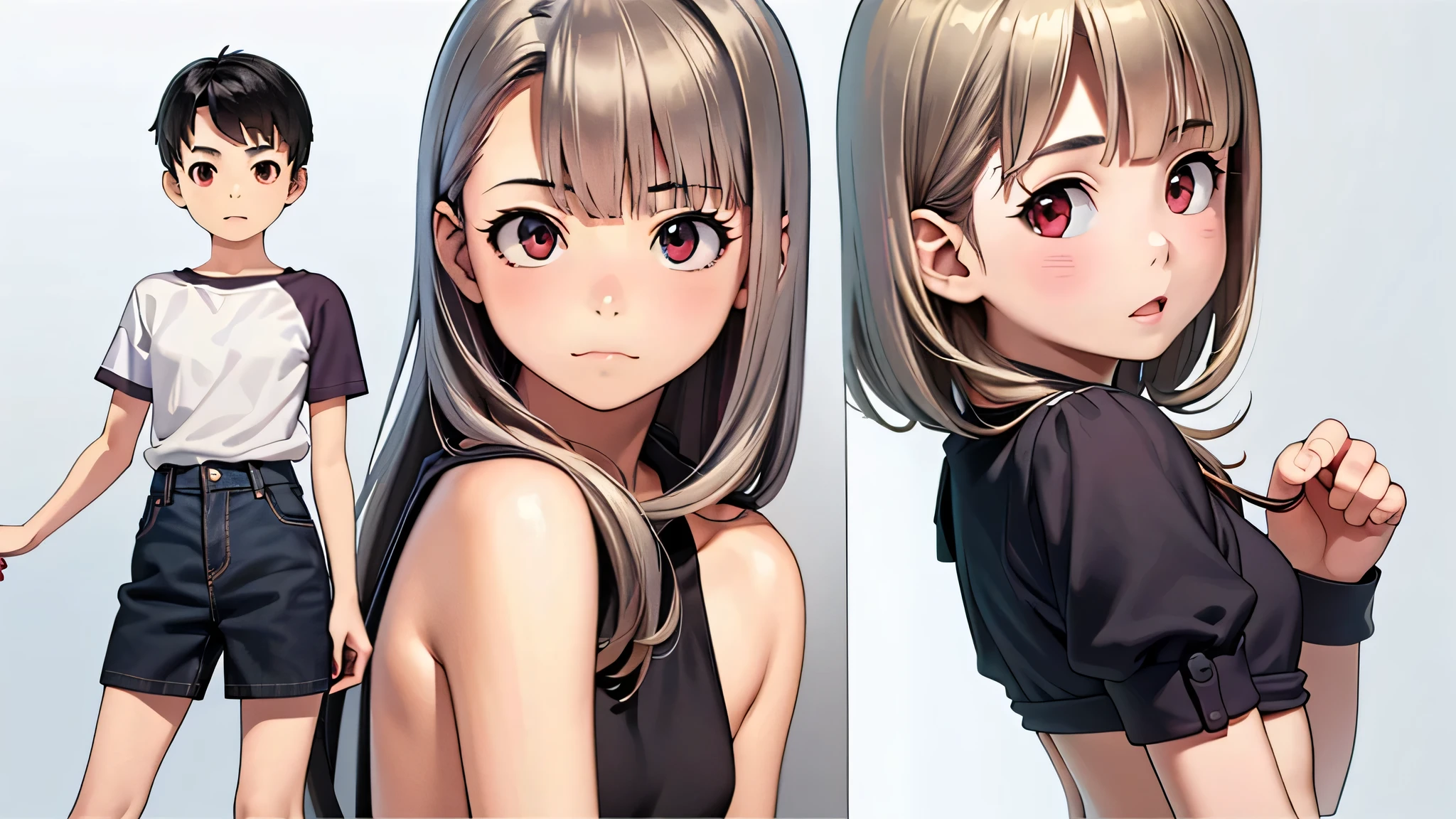 (masterpiece, 8k, Highest quality, Very detailed, One mature woman), (Attractive office lady),(Consistent personality, same characters), (Brown Hair,Medium Hair,Pale grey eyes), (Very detailed顔と肌の質感, fine grain), smile, Slender figure, Cleavage,alone,Thighs,Thin legs,belly button,Beautiful legs, White Background,Black lace bra,Black lace panties, 魅惑的なsmile, (Multiple Views, Multiple Angles), Side view, Front view, look up, Looking down, Rear View, 20-degree head view