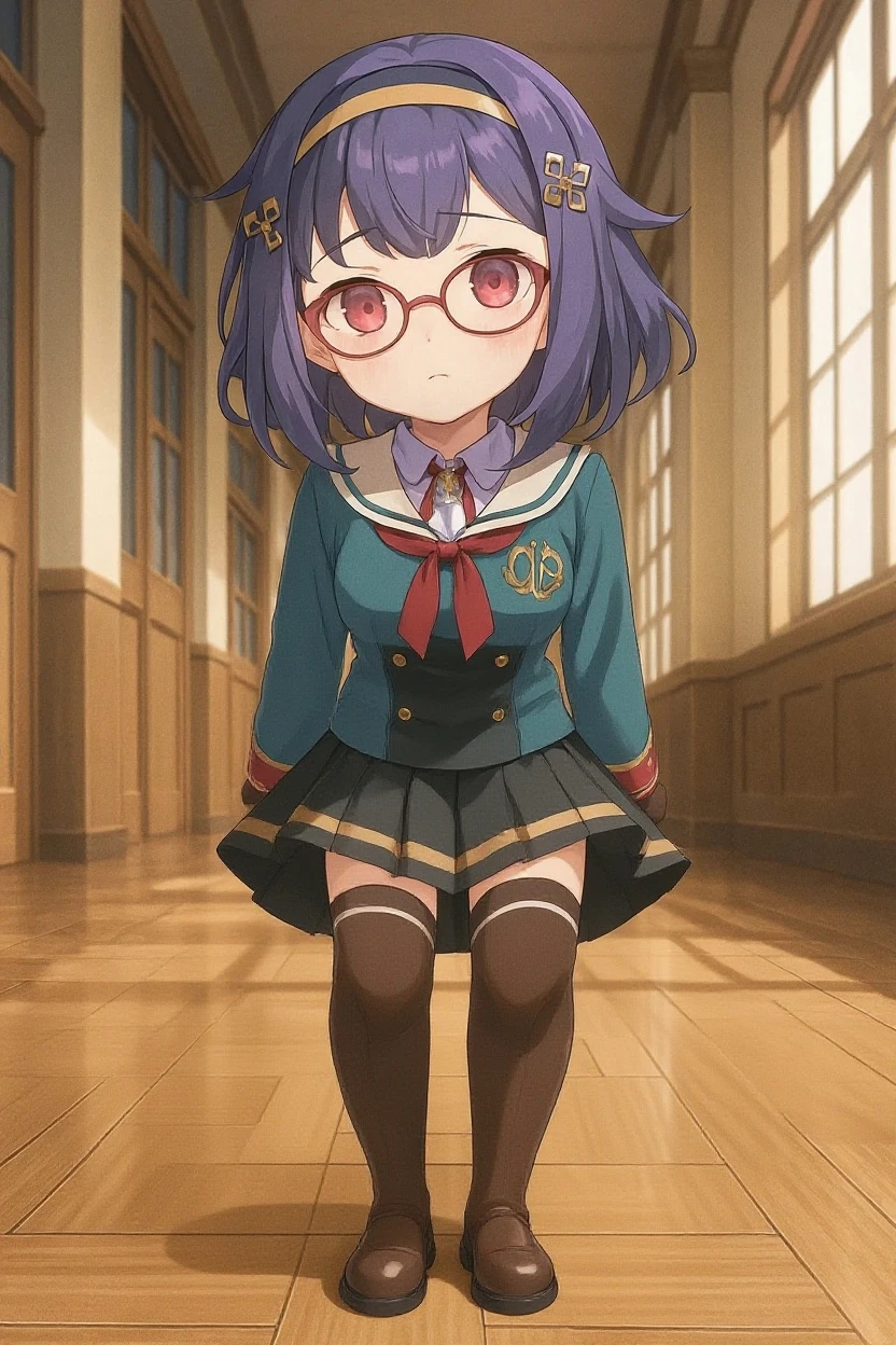 sober,Quiet,pantyhose,Bangs,Black Hair,Best Quality,from below,nsfw,foot up,full-face blush,4fingers and 1thumbs,mini skirt,twin braids,Garter belt,On the bed,Glasses,uniform,Toes