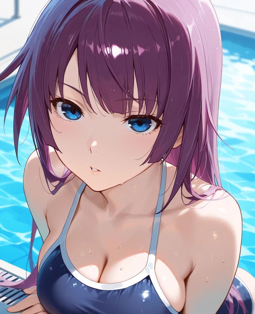 Purple hair and blue eyed anime girl in the pool(hoshino ai (oshi no ko))