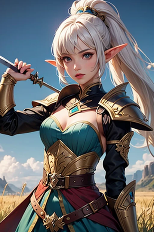 elf princess, anime style, dark fantasy, silver hair, silver eyes, archer, rpg, 2.5d cgi, high resolution, extremely detailed, best quality, wallpaper, big breasts, sexy, fantasy setting --auto --s2