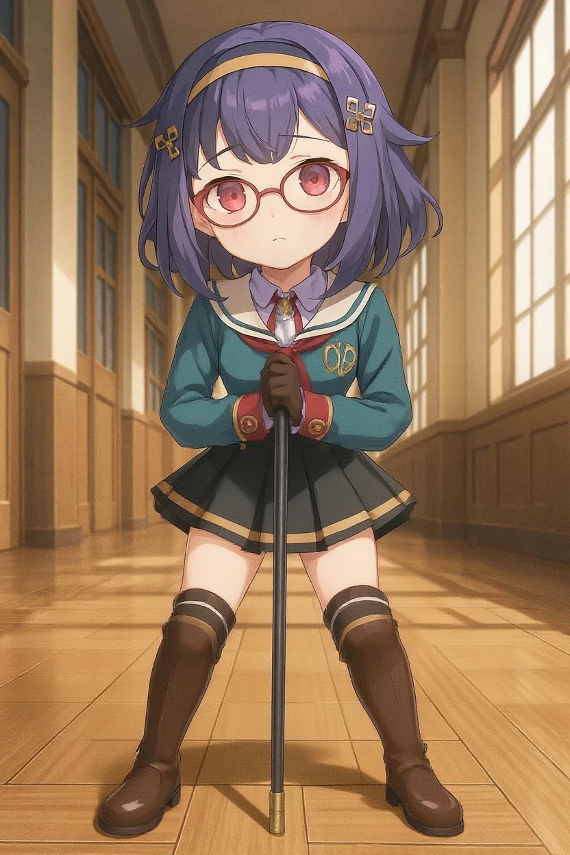 (masuter piece,Best Quality,Ultra-detailed), 1girl in,cowboy shot,Beautiful fece,Zenyin_Maki,poneyTail,eye glasses,bangss,A dark-haired,Brown-eyed,uniform,natta,drapes,Stereoscopic lighting,intricate detailes,tonemapping,sharp focus,Hyper-detailing,Trending on ArtStation,magic,beautiful countenance, full_body_views, mini skirt, underwear, knees, feet 
