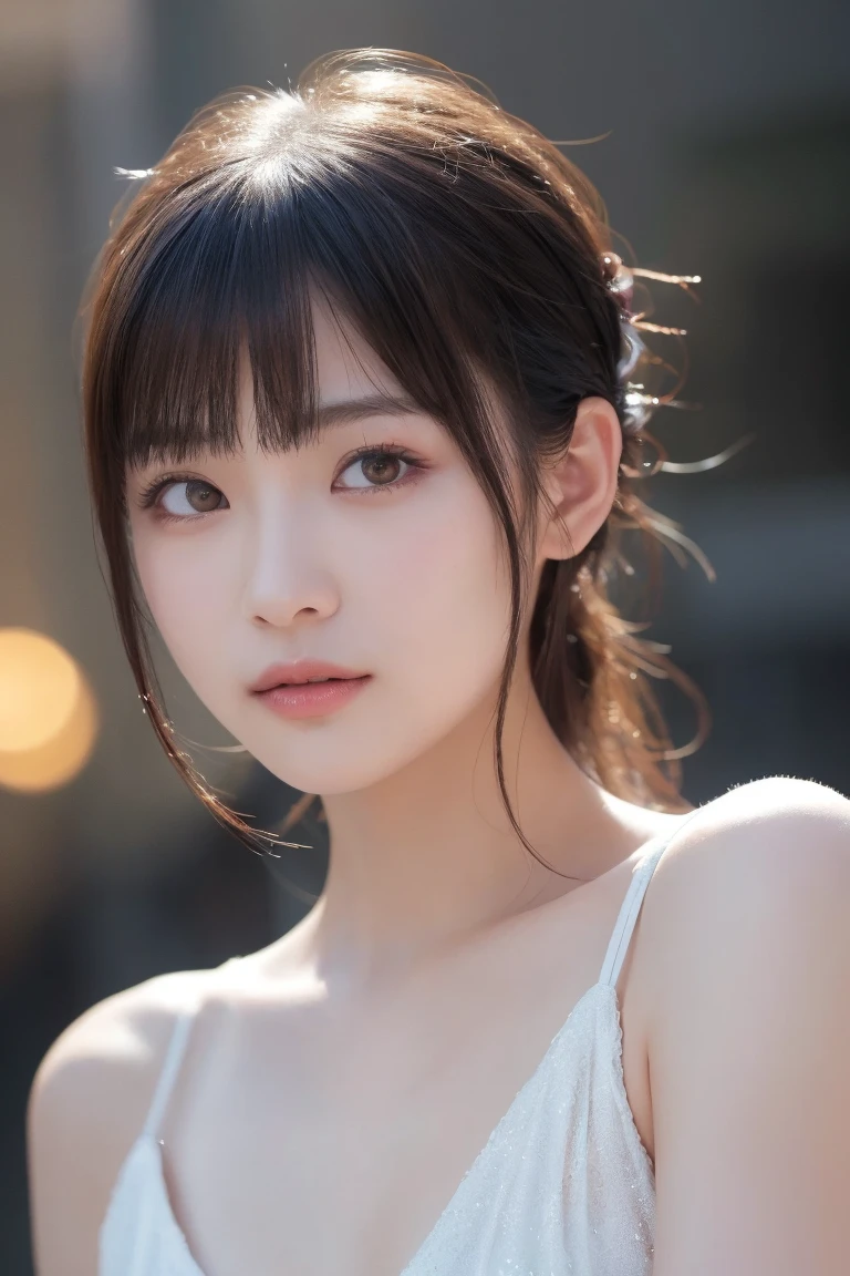 (masterpiece:1.3), (8K, Photorealistic, Raw photo, Best image quality: 1.4), Japanese women、About 25 years old、Shortcuts、、Super detailed face、Attention to detail、double eyelid、White dress