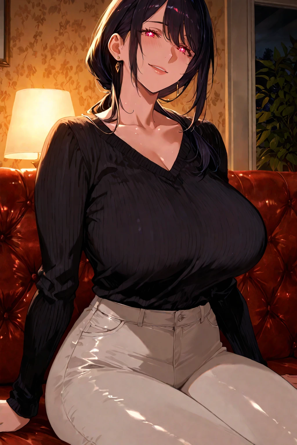 (8K, highest quality, table top:1.4), (intricate details:1.3), (realistic), (super detailed), 1 girl, alone, (married woman、40 generations)、Beautiful woman、mature woman, (Sensual smile:1.35), Front view, (leaning forward:1.2), show cleavage, looking at the viewer, tropical resort, detailed long hair, (fluffy long black hair), fine eyes,, hourglass body shape, (Sensual curvy body:1.1), (huge breasts), thick thighs, wide hips, small waist、( uniform),(sexy sailor suit ),(pleated mini skirt)、realistic lighting, natural soft light, dynamic lighting