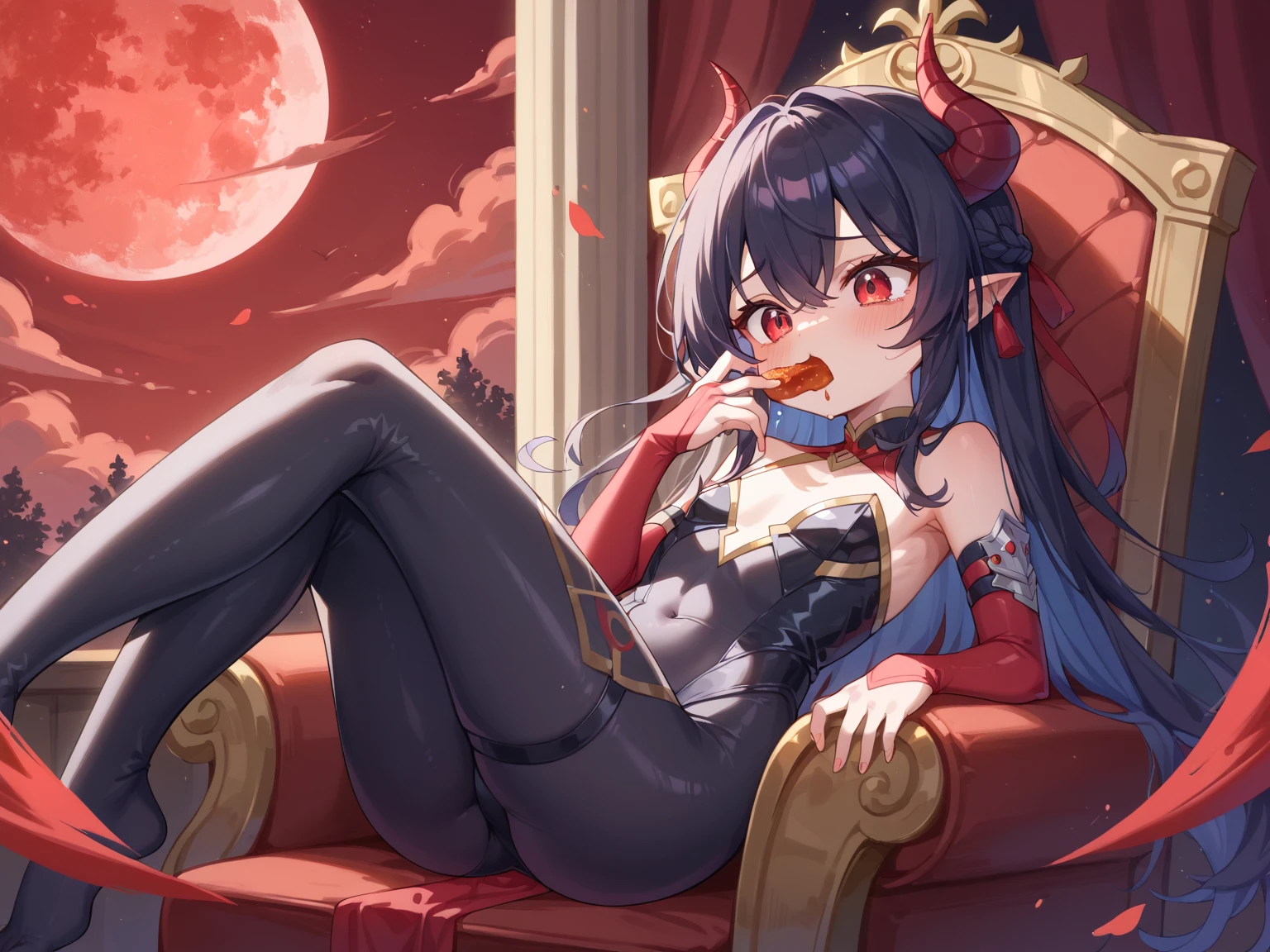 Menina anime deitada na grama com lua cheia no fundo, menina vampiro, Succubus em vestido curto apertado, Cushart Krenz arte chave feminina, Krenz Cushart e Artgerm, menina anime demon, Cushart Kenz, estilo de arte demon slayer, O vampiro, arte oficial, Cushart Krenz, Loli, Artgerm extremamente detalhado