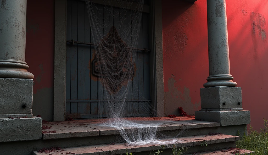 a girl entangled in the spider web, struggle, detailed classroom, (cocoon:1.3), spider web, hanging, spider in the web, spider