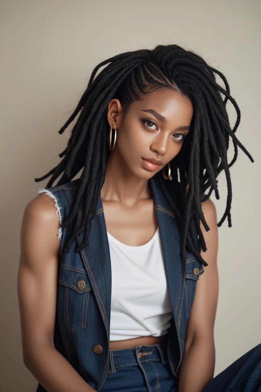 girl with braids, girl with dreadlocks, hip hop style, cypher dance, big city, graffiti wall on background, ultra realistic, UHD, 16k, natural lights, masterpiece-imagine