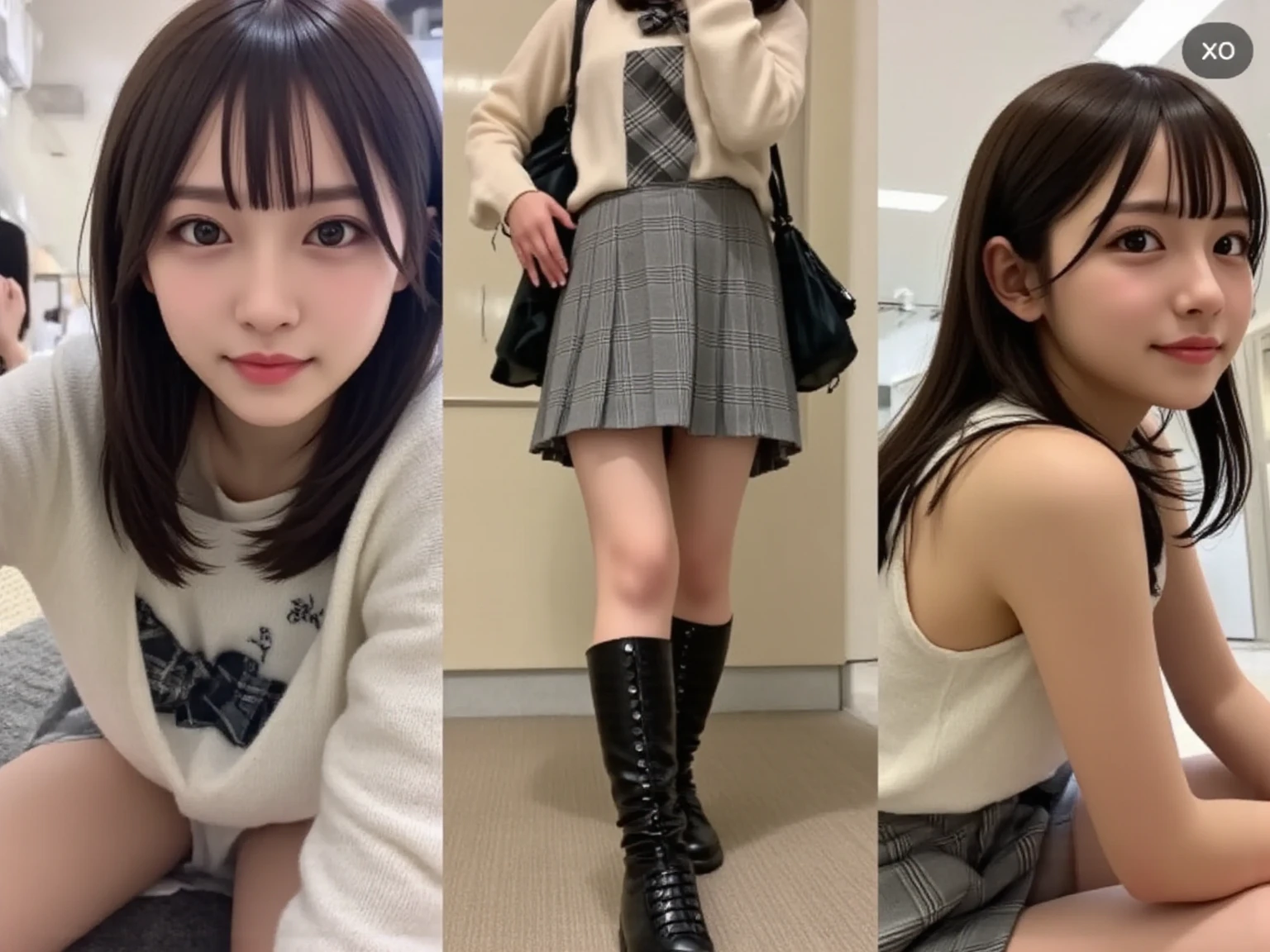 Very cute girl、beautiful girl、Sitting、Spread your legs、mini skirt、Cute Panties、smile,from below multiple views
