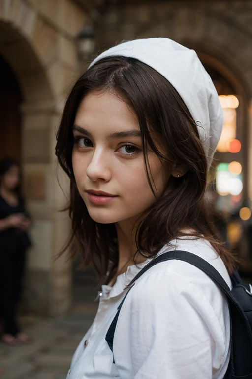 ((best quality)), ((head of'artwork)), (detailed), 1fille, Realistic, brunette, blue eye, belle, European, image de tout son corps