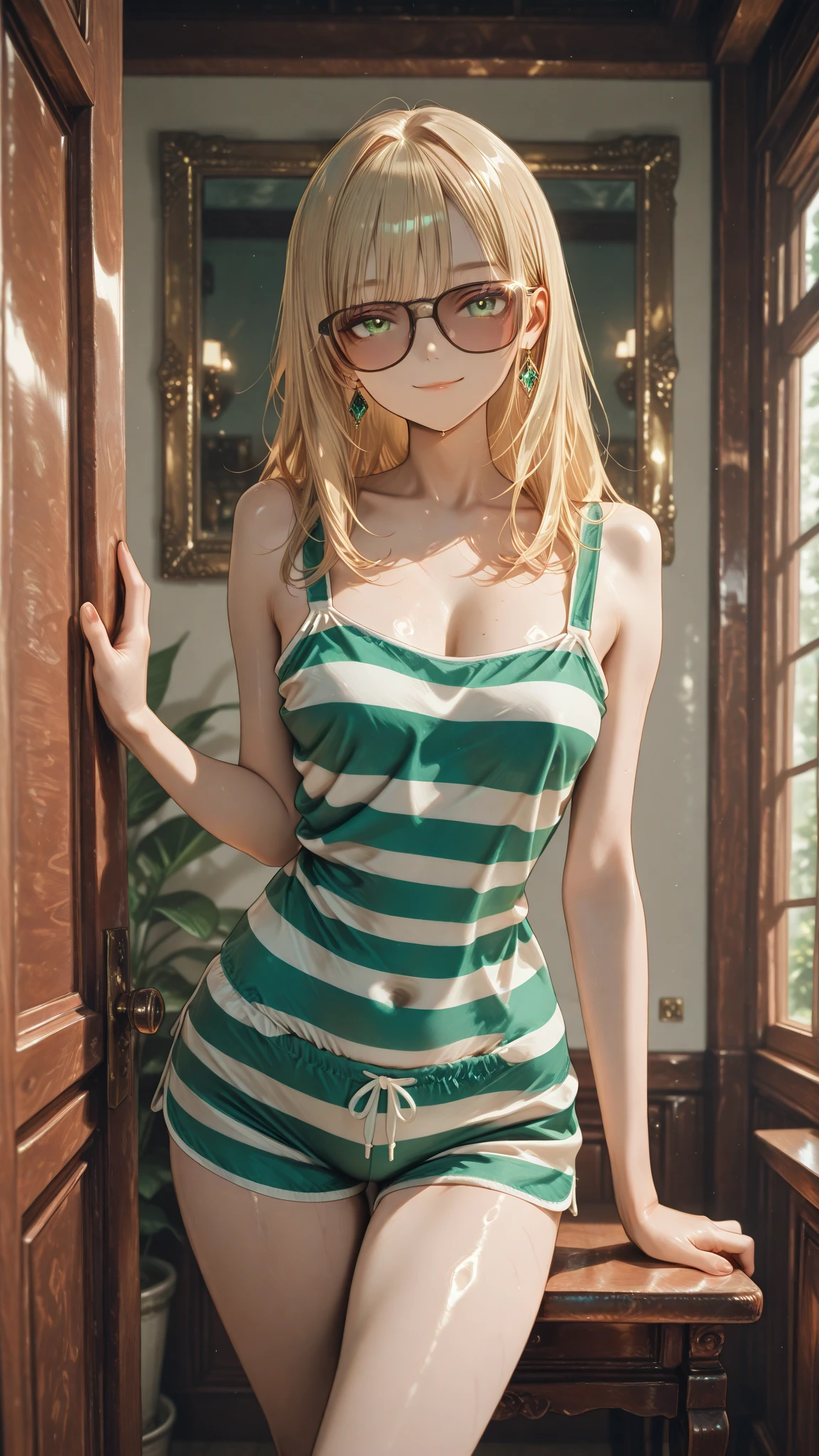 Real, 8K, Masterpiece: (1.2), Best Quality: (1.2), Reality Photos: (1.2), Intricate Details: (1.2), Shower Room, Full Body Drenched, Green Leotard, Cammy with Strike 2, Small, Blonde, Two Long Braids, Beautiful Face, Glaring at the Viewer, Balanced Face, Golden Ratio, No Glasses, High Definition, High Definition Skin, Smooth Skin, Raise Your Buttocks High, Crawling on all fours, body facing backwards, turning around, wearing combat boots, wearing red berets