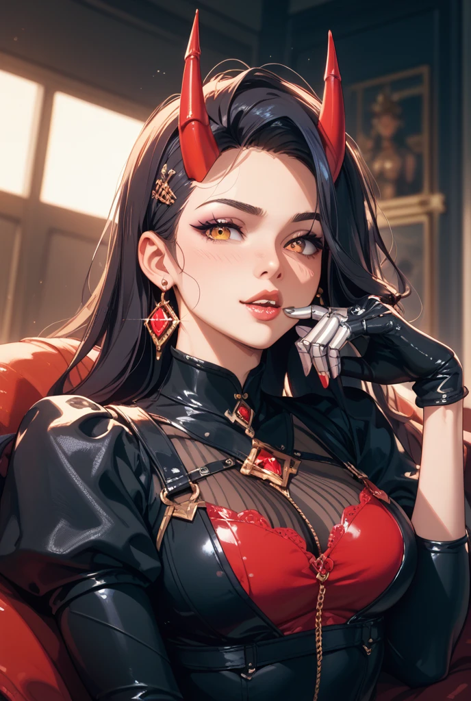 <lora:DEVILGIRL-04:0.6>, DEVILGIRL, red dress, latex dress