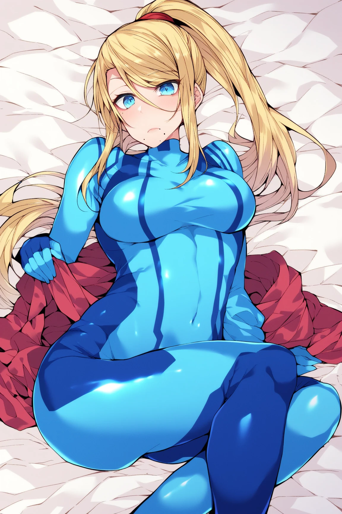 Long hair, beauty, tight-fitting suit, full body tights, big, close to skin, blonde, brainwashed, taken in by blue slime, convulsing