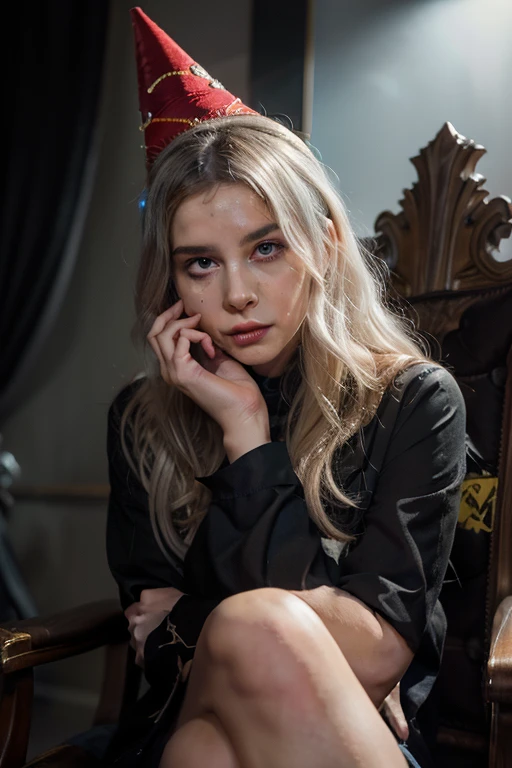 blonde girl in a black dress sitting on a red chair with a book, portrait of Zofia Strienska, Tumblr, romanticism, Catherine, Anna Nikonova, aka Newmilky, yelena belova, Angelina Stroganova, sitting on a chair, irina nordsol kuzmina, anastasia ovchinnikova, anna nikonova, on her throne, realistic, Live, detailed, textured, beautiful, masterpiece