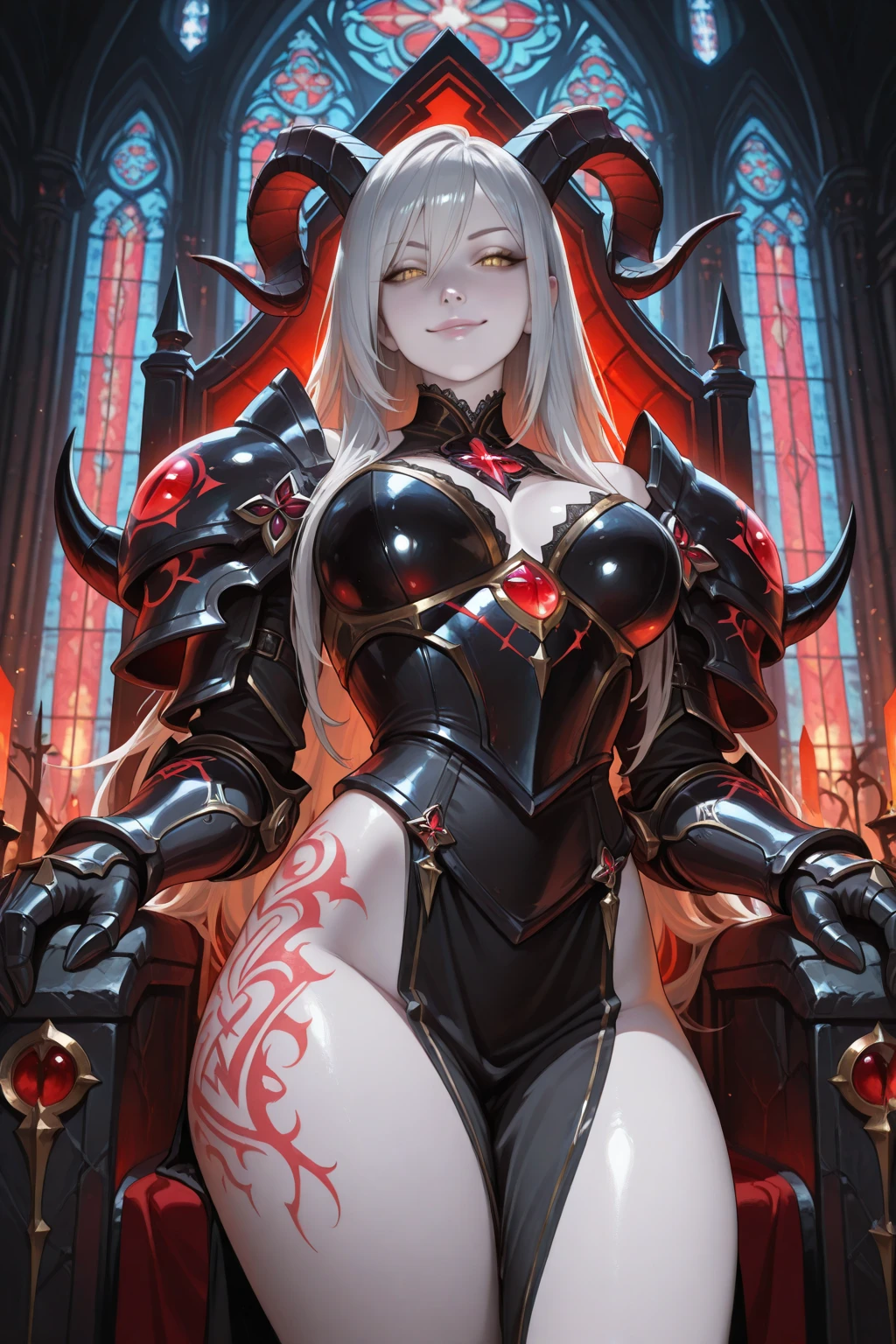 8K、赤いFlame-themed chest armor,A bewitching succubus in gorgeous red armor.,so beautiful(Like the real thing)、A long skirt with a luxurious red flame motif.,An Al-Afed woman poses for a photo with a sword and armour、Beautiful wavy silver hair、Big and ample breasts、Flame-themed chest armor(red and silver)2。5d cgi anime Fantasy artwork、Fan Art Mayor Art Station、デジタルFantasy art)、Big blow Loss Draw、Woman in armor、壮大なFantasy artスタイル、Beautiful Succubus、Charm、Beautiful fangs、Looking at the audience、Captivating Gaze、Laughter、masterpiece,masterpiece,Photorealistic RAW photos of the highest quality。Bright colors,Rich colors, Backlight, Cinema Lighting, Film Grain, to be born, 50mm lens, Nikon D850,Realistic Skin,Fantasy art,Character Art,Ultra-high resolution,Realistic scale skins,Goddess of Evil,Muscular Beauty,Extremely stiff abs,