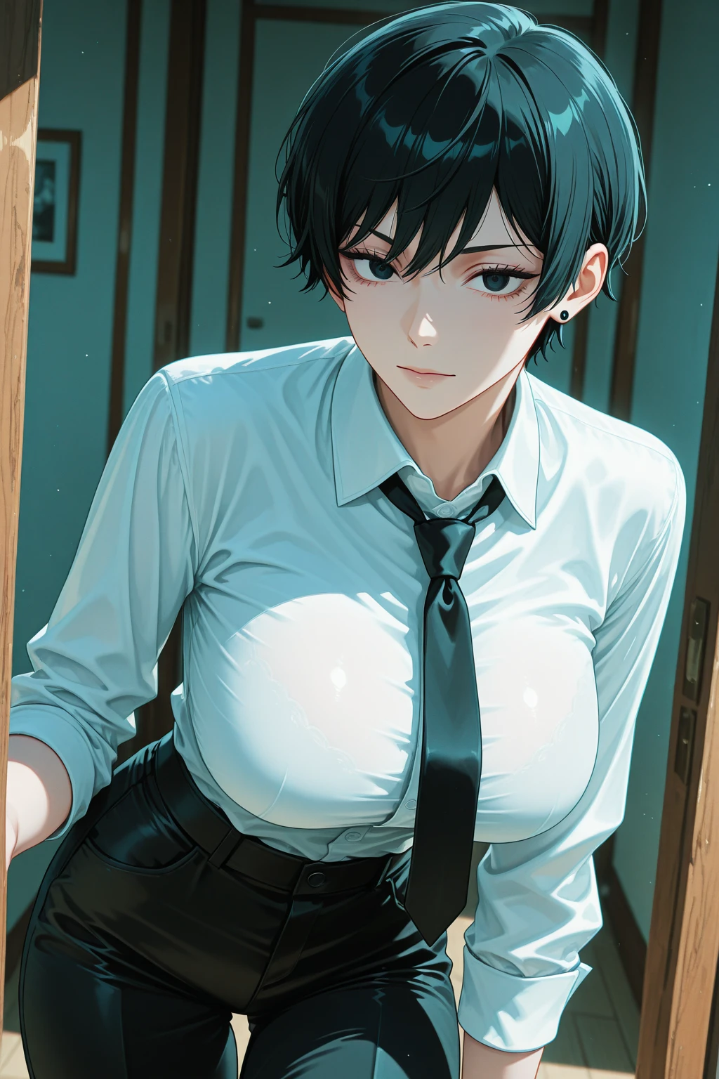 Ultra-high resolution、Ultra HD、8k,Realistic、tomboy、Boyish Girl、Big Breasts、tsurime,White blouse、White dress shirt、Large Breasts、blue-hair、very-short-hair,green-eyes,Black mini skirt、black-pantyhose,angry、White shirt with collar、Ear Piercing、blue-hair,raped,raped,nipple,wet-body,pussy,lie,black-pantyhose,wey-body,pussy,pussy,acum,orgasm,first round、Show off your lace pants、pussy,black-pantyhose,wet-body,ahegao,first round、choker,nipple-ring、blue-hair