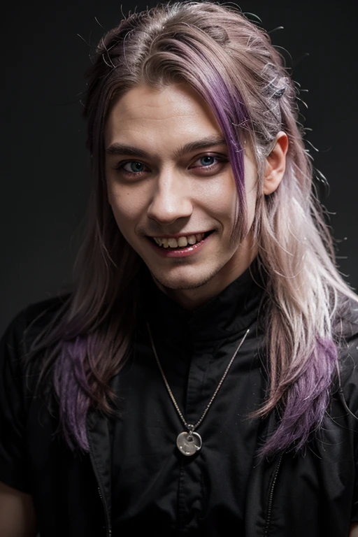 masterpiece, best quality, 1 man , elon_silver hair, purple eyes,