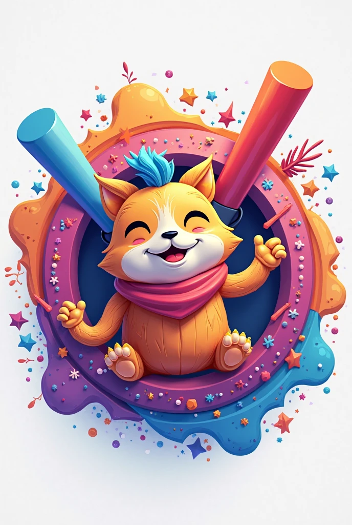 Vector Art, Colorful illustration with smiling African baby sitting on the bark of a happy corgi, In the center, Vibrant colors,Graffiti Art,ink splatter,Wild and unrestrained,rich and colorful,visual impact,Modern aesthetic super detailed,
