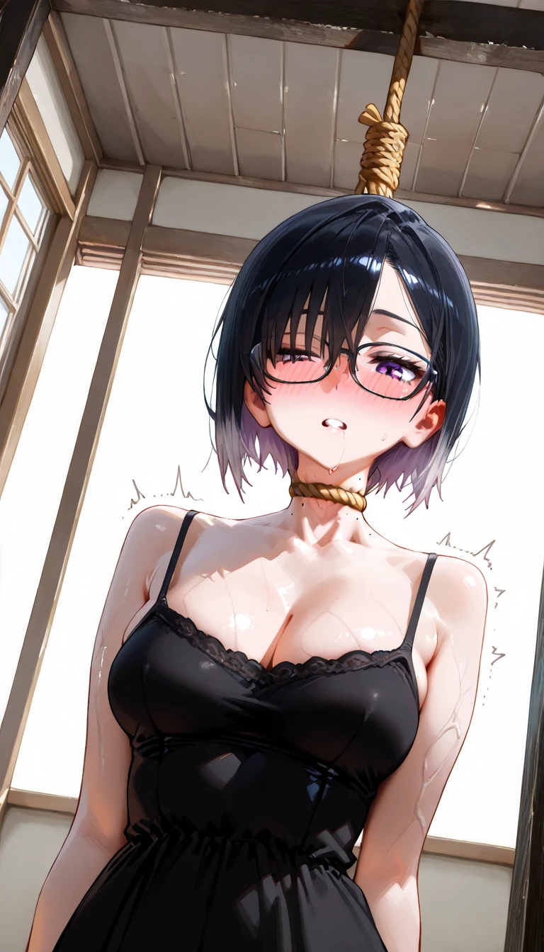 a beautiful young girl with short blue hair,smile, brown eyes, hair clips, lips, stud earrings, semi-rimless eyewear, wearing a glossy blue bodysuit, with a large buttocks and large breasts, (best quality,4K,8K,highres,masterpiece:1.2),ultra-detailed,(realistic,photorealistic,photo-realistic:1.37),highly detailed face, extremely detailed eyes and face, long eyelashes, smile,beautiful detailed eyes, beautiful detailed lips, concept art, cinematic lighting, vibrant colors, hyper-realistic, ((Underrim glasses))