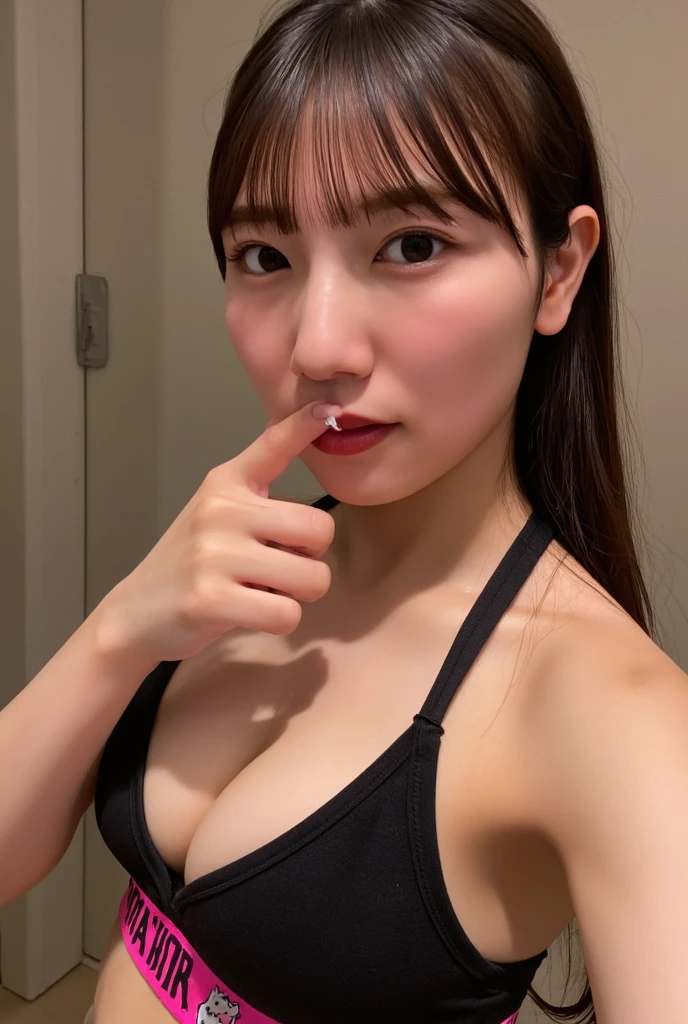 ((Best picture quality, 8K, tmasterpiece:1.3)), 1girl big breasts, Beautiful woman with slender abs:1.3, (Casual hairstyle, :1.2), Sexy dress,Ultra-fine face, well-detailed eyes, 二重まぶた,Smile with。Take pictures in cute poses,The figure is very bad,tiny small waist,Super big breasts,Close-up,Close-up chest,White-skinned,beautiful in the background