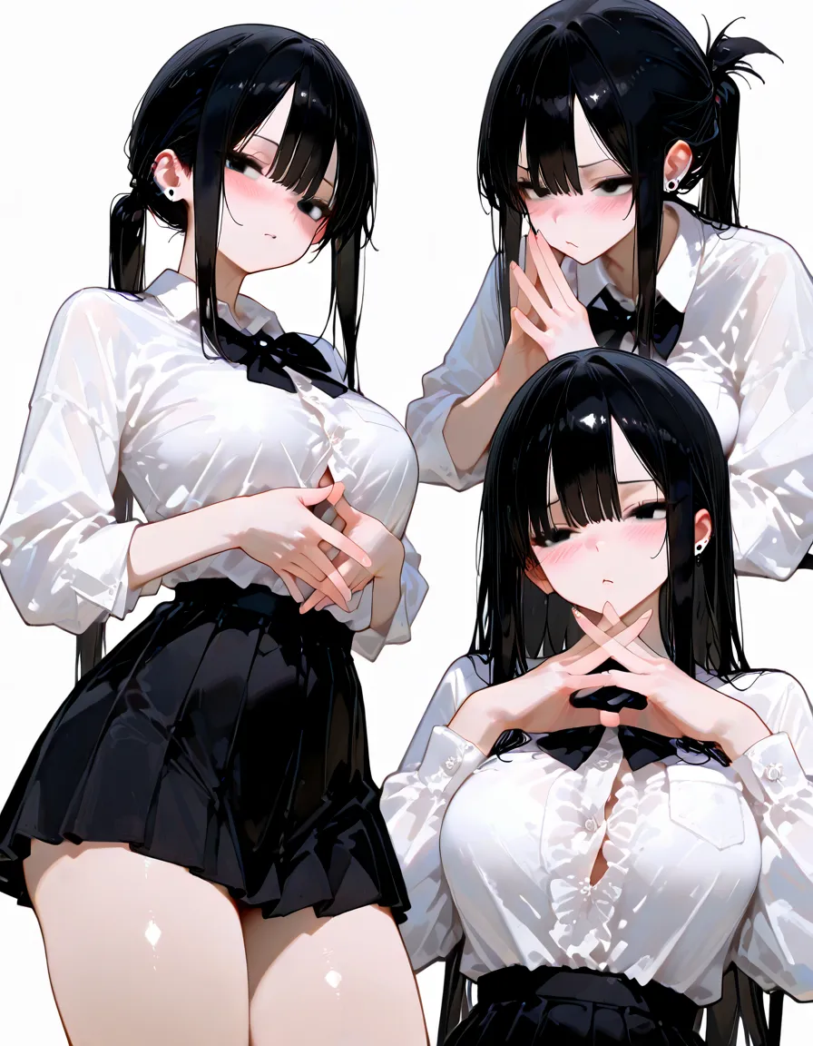 ((((yuri)))), ((((3 girls)))), absurdres, RAW photo, extremely delicate and beautiful, masterpiece, Best Quality, ultra high resolution, 32k, hyperrealistic, ultra-detailed, detailed description, perfect figure, perfect shape, perfect ???????, pale skin, 20 years old, detailed beautiful face and eyes, tearful mole, earring, short medium hair, wavy hair, big tits, golf uniform, polo shirt, shorts,