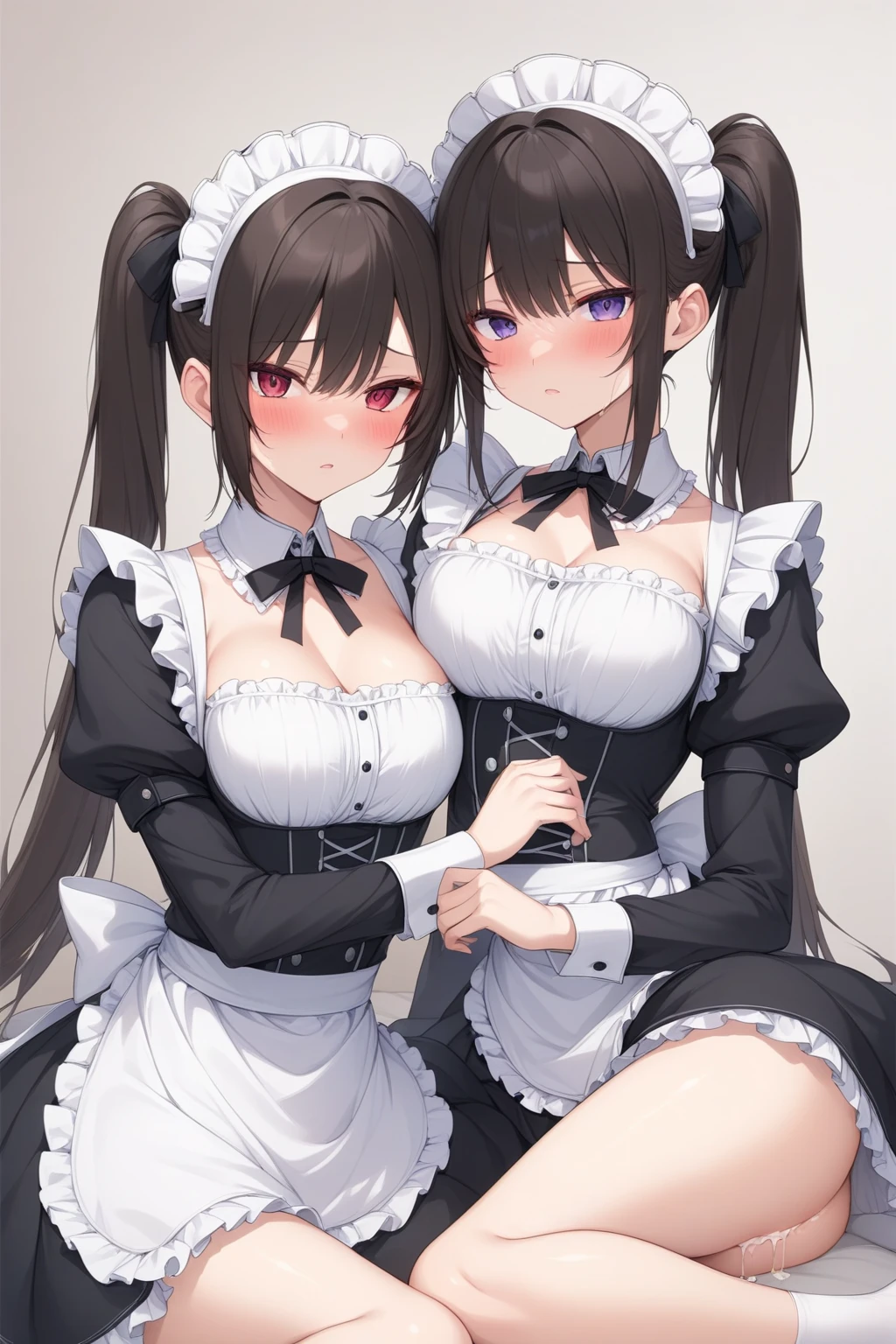 woman,Bob Hair,Large Breasts,Maid clothes,Short sleeve,I can see the valley.Cute black gloves,Cat ears headband,Wear tights,Dark brown hair,Large Breasts,maid Cafe