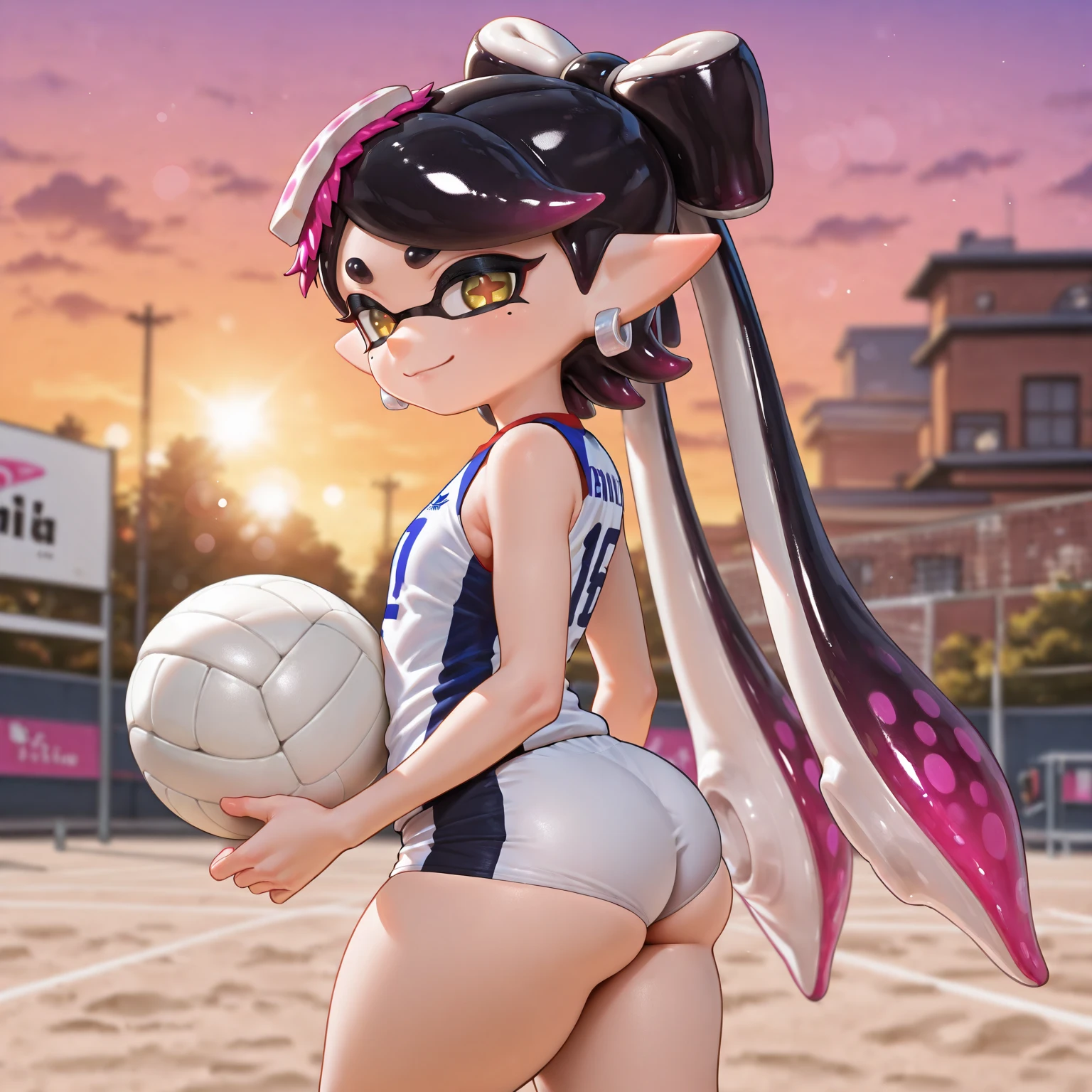 Back photo。(a female athlete，Wearing a purple competition swimsuit，bend over，caressing pussy，Wet crotch）。