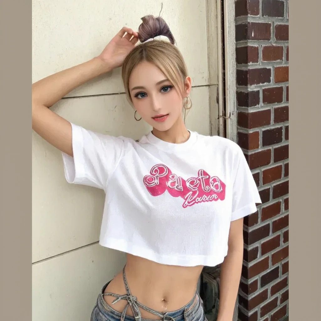 (8k, Photorealistic, Raw photo, Highest quality: 1.4),Japanese idol style1Beautiful girl of the person,18-year-old,Short Bob,Silver Hair,Hang your hair over your ears,Wearing small earrings in the ears,Big, clear grey eyes,Long eyelashes,Tear bags,There is a blackhead under the left eye,Plump Cheeks,Wearing pink lipstick,Apply gloss over your lipstick for glossy, plump lips,A short pendant is hanging around her neck.,Both hands have pink nail polish on their nails,Both toenails have red nail polish,Smiling,Wearing an oversized T-shirt,Wearing skin-tight, ripped jeans,She is wearing red high heels on her bare feet,She is surrounded by the gentle sunlight filtering through the trees.,Full body portrait